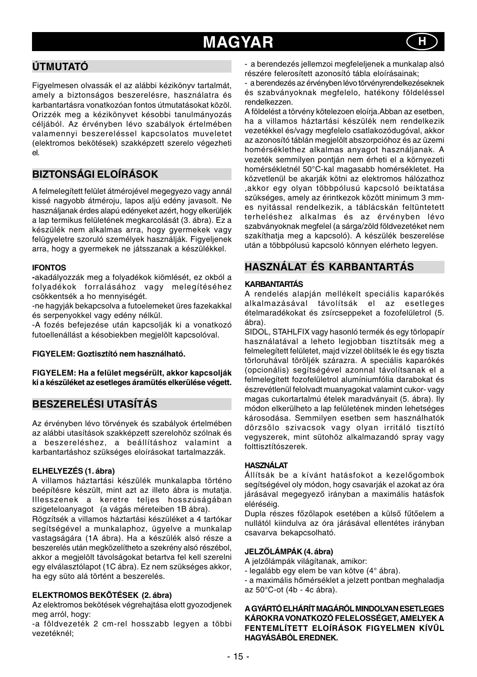 Magyar | Ardo PR58-75 User Manual | Page 15 / 24