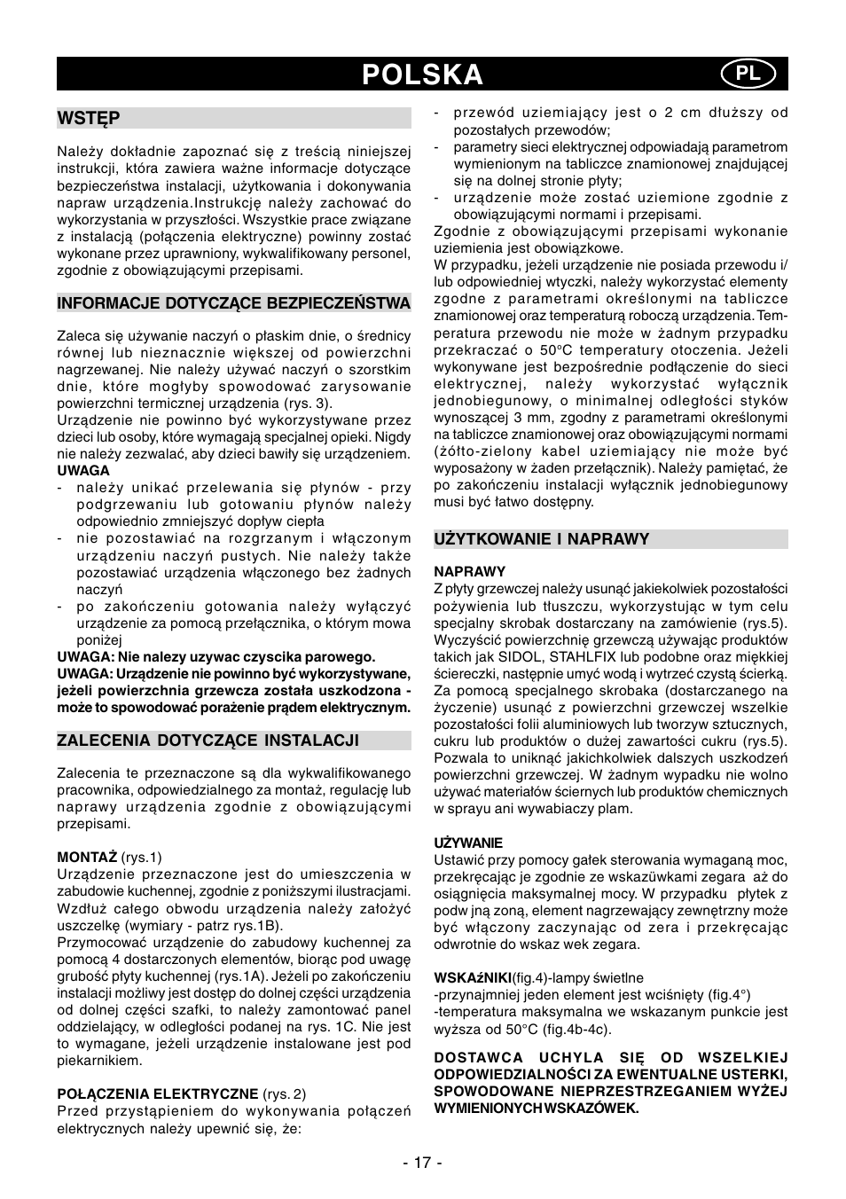 Polska, Wstęp | Ardo PR58-75 User Manual | Page 17 / 24
