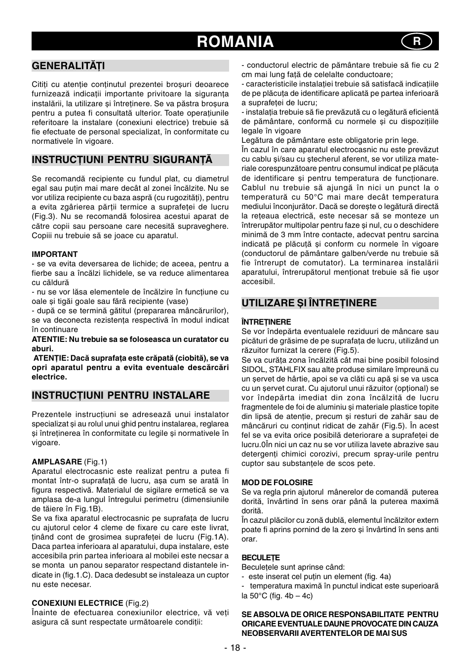 Romania | Ardo PR58-75 User Manual | Page 18 / 24