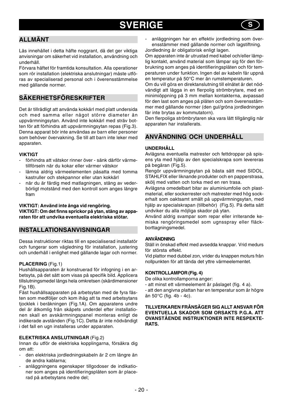 Sverige | Ardo PR58-75 User Manual | Page 20 / 24