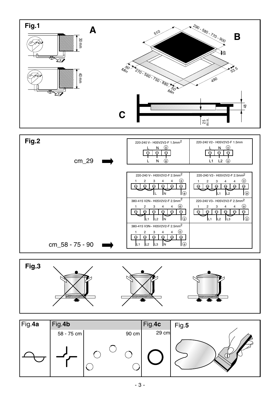 Ab c, Fig.1 fig.2 fig.3, Fig. 4a fig. 4b fig. 5 | Fig. 4c, 29 cm | Ardo PR58-75 User Manual | Page 3 / 24