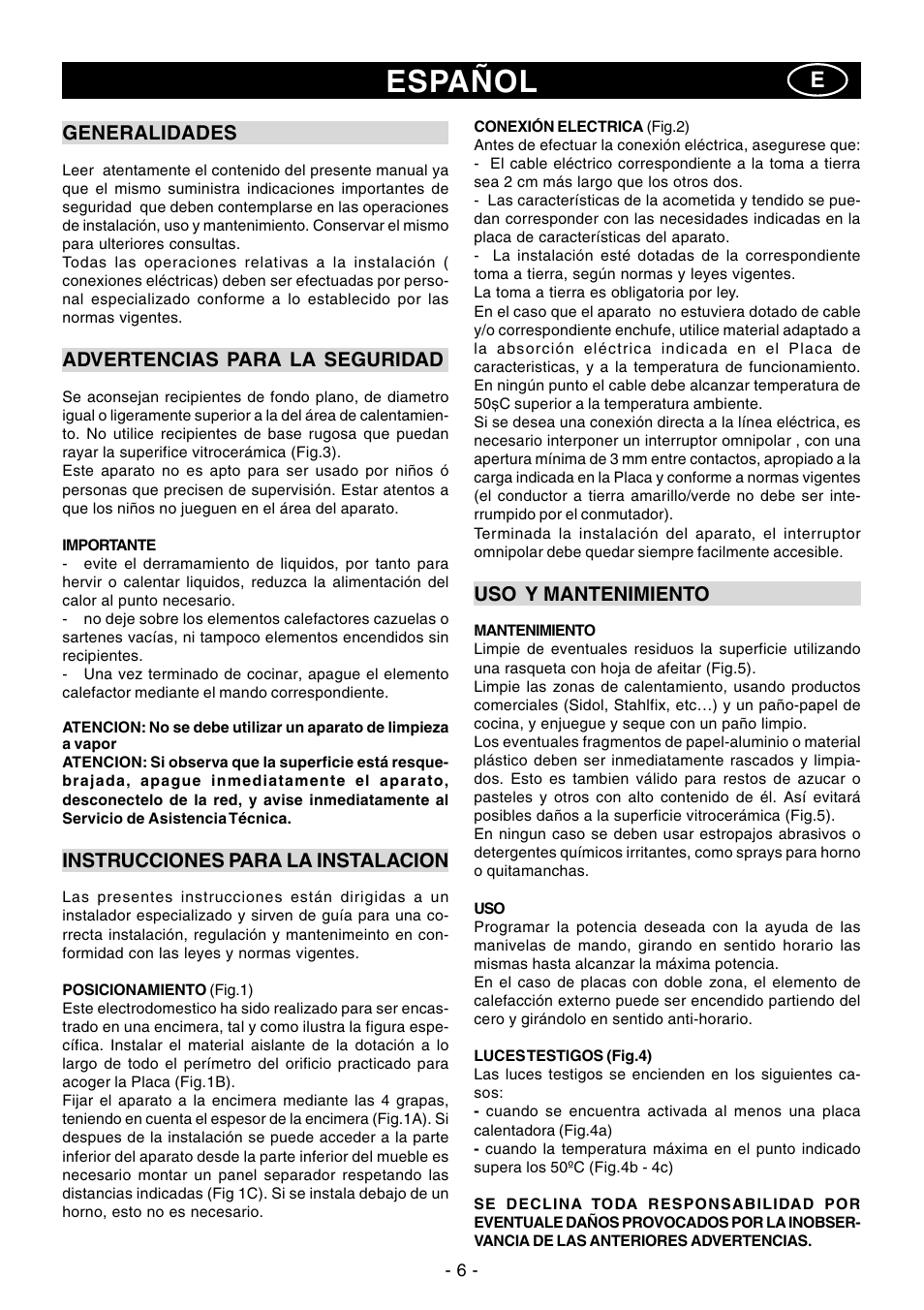 Español | Ardo PR58-75 User Manual | Page 6 / 24
