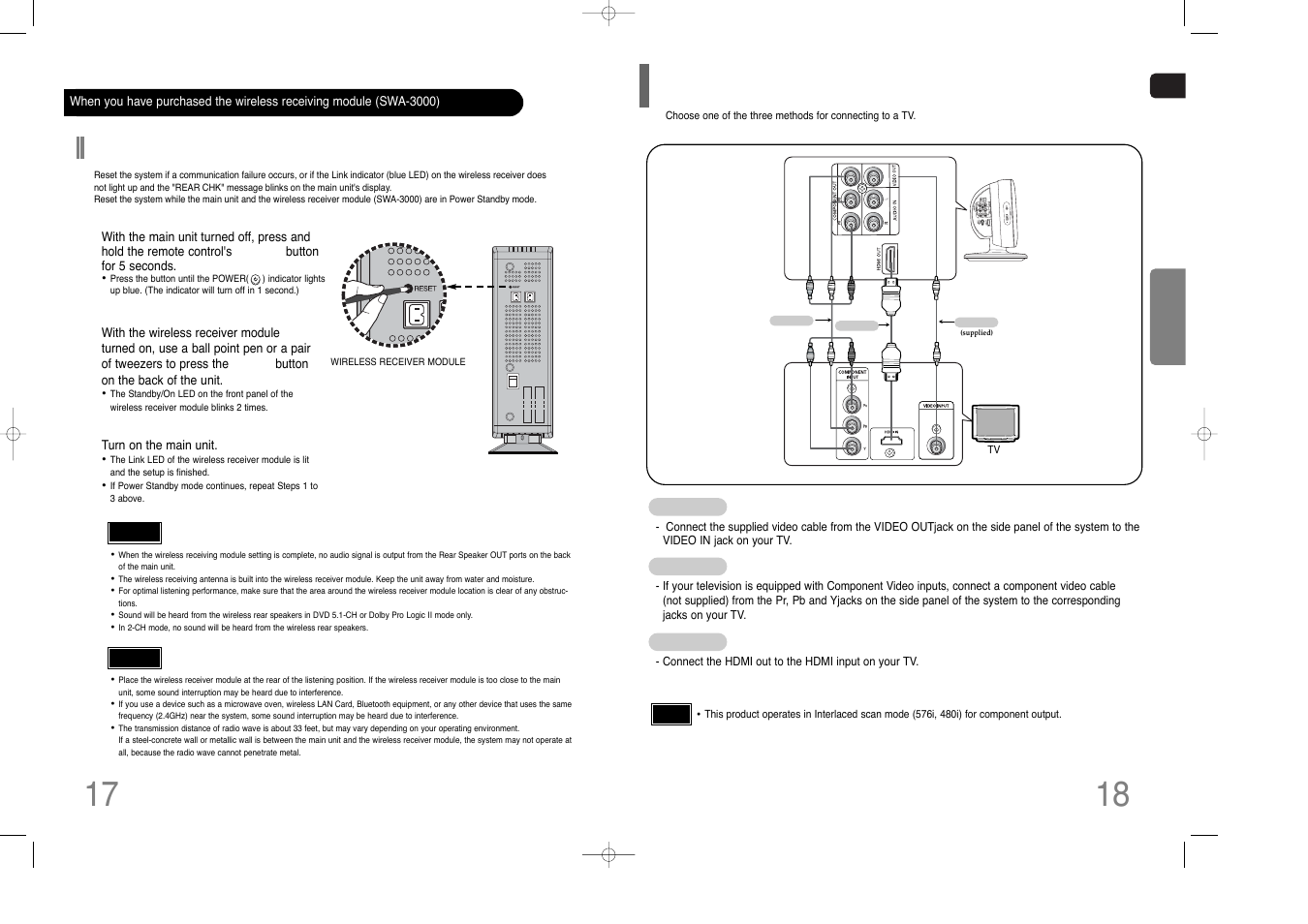 Connecting the video out to tv, Resetting wireless communication | Samsung AH68-01852B User Manual | Page 10 / 40