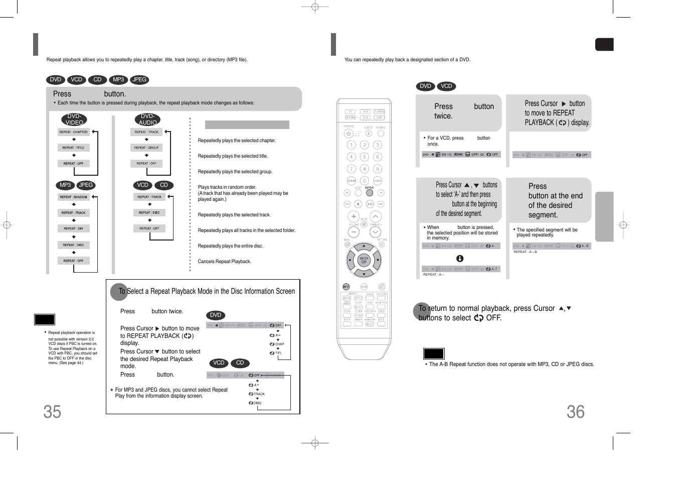 Repeat playback, A-b repeat playback, Repeat playback a-b repeat playback | Samsung AH68-01852B User Manual | Page 19 / 40