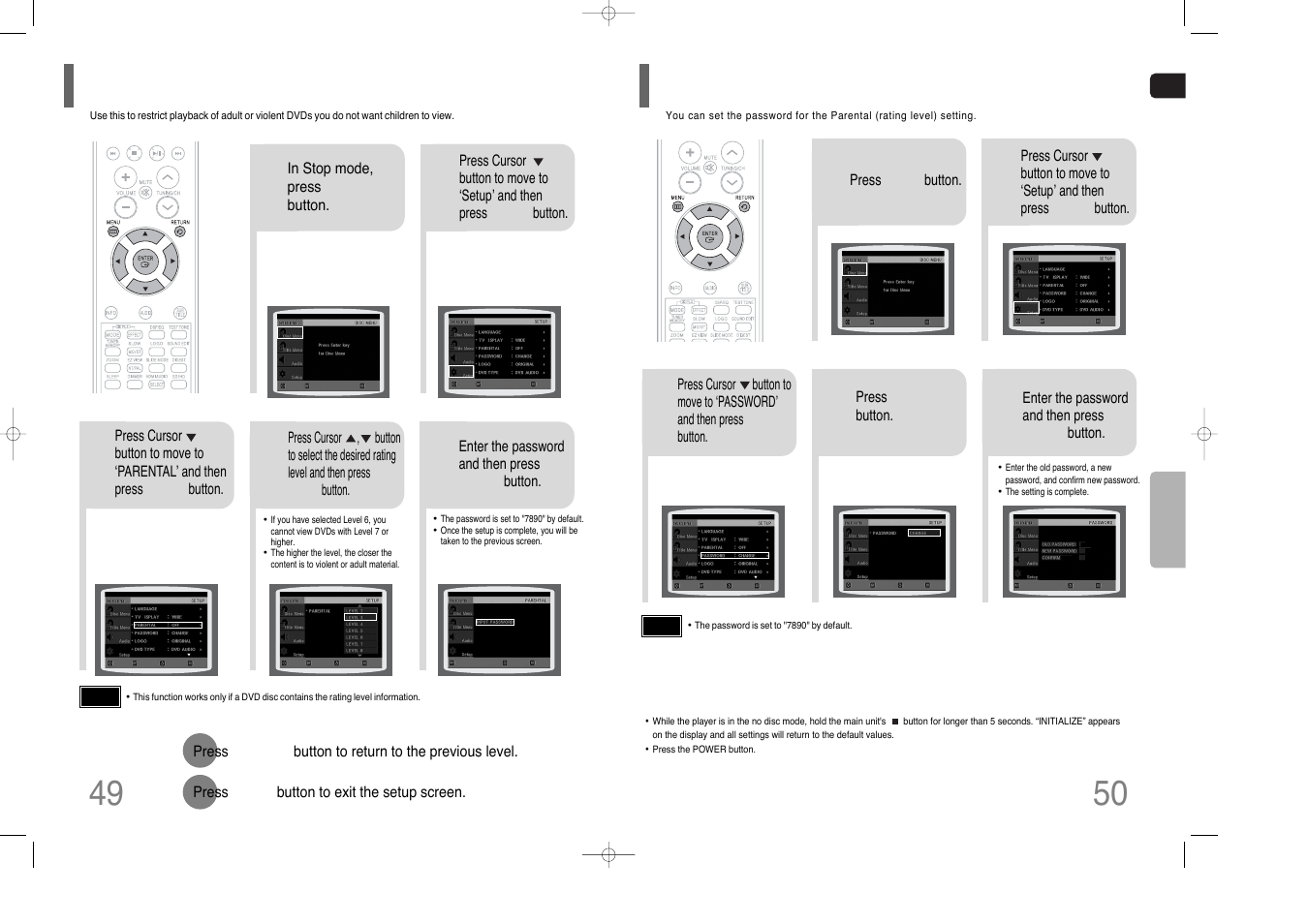 Setting parental controls (rating level), Setting the password, Setting the password 50 | Samsung AH68-01852B User Manual | Page 26 / 40