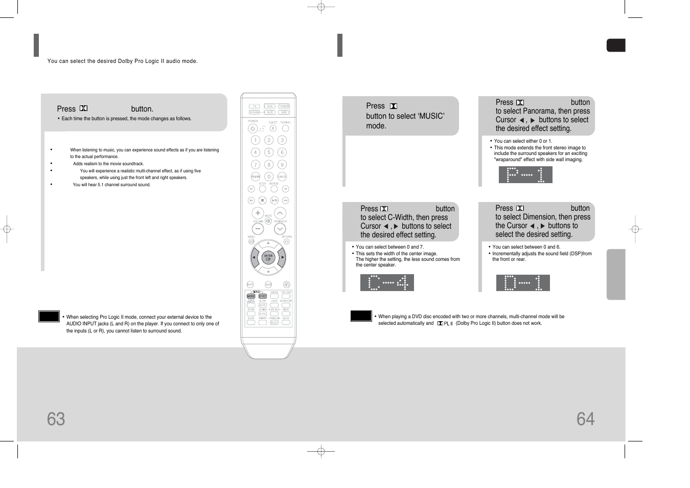 Dolby pro logic ii mode, Dolby pro logic ii effect, Dolby pro logic ii effect 63 | Samsung AH68-01852B User Manual | Page 33 / 40