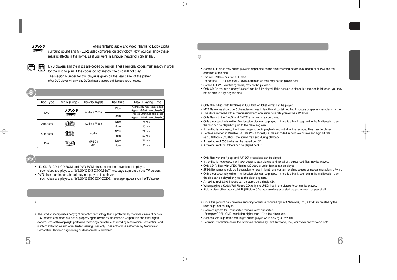 Notes on discs, Disc recording format, Do not use the following types of disc | Playable discs | Samsung AH68-01852B User Manual | Page 4 / 40