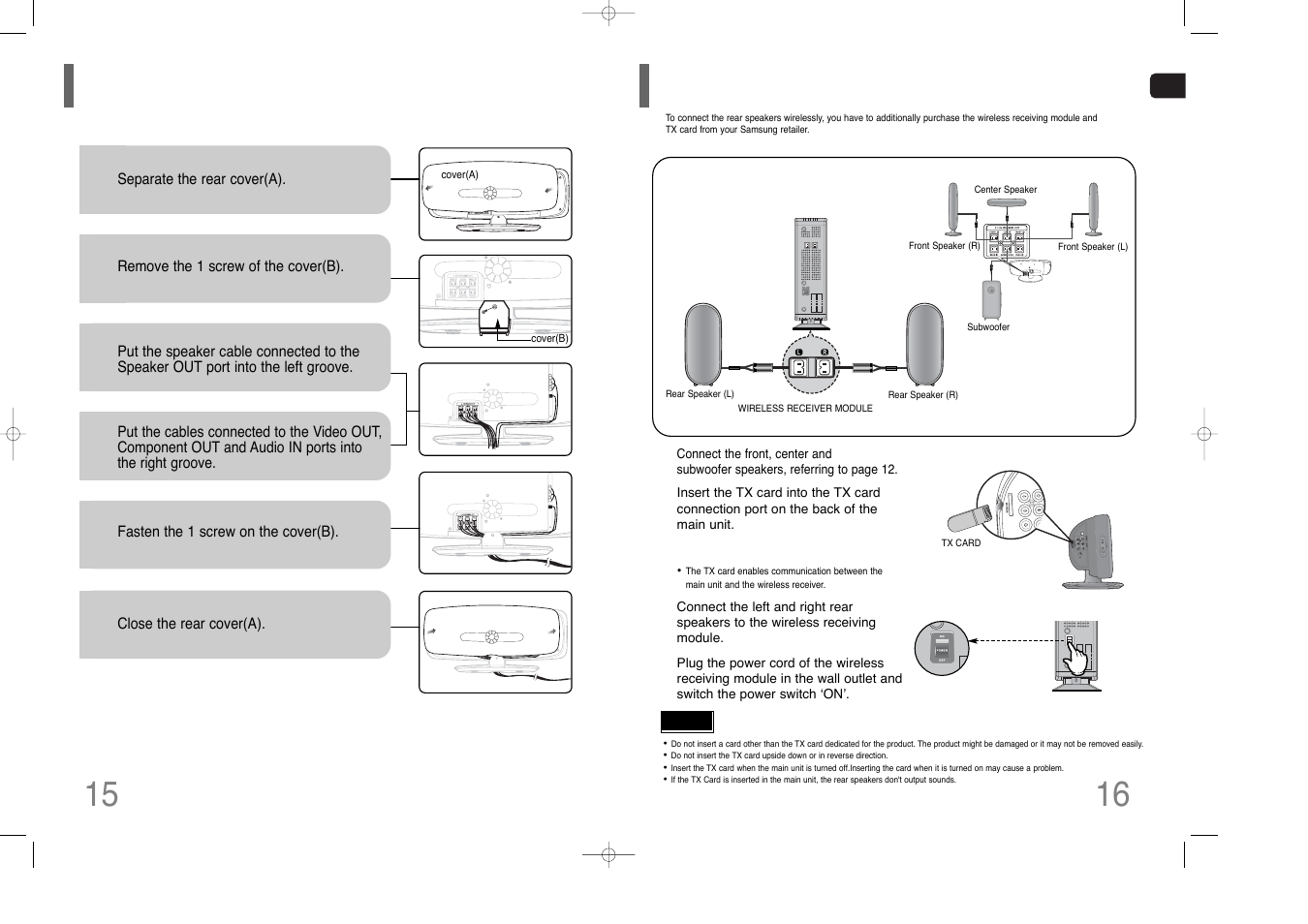 Installing the dvd player, 15 16 installing the dvd player | Samsung AH68-01852B User Manual | Page 9 / 40