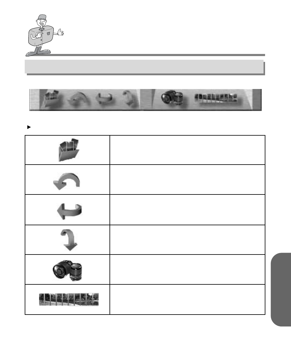 How to use editing software, Mgi photovista, Open the image source | Rotate images, Flip image horizontally, Flip image vertically, Select lens, Stitch panorama | Samsung Digimax 130 User Manual | Page 75 / 84