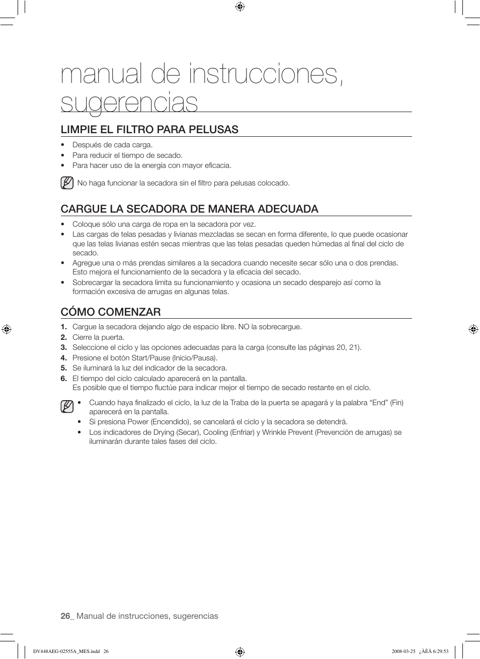 Manual de instrucciones, sugerencias | Samsung DV448AEW User Manual | Page 64 / 76