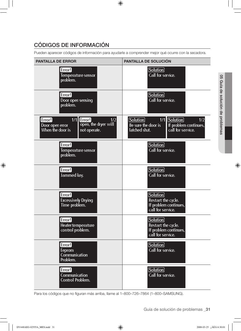 Códigos de información | Samsung DV448AEW User Manual | Page 69 / 76