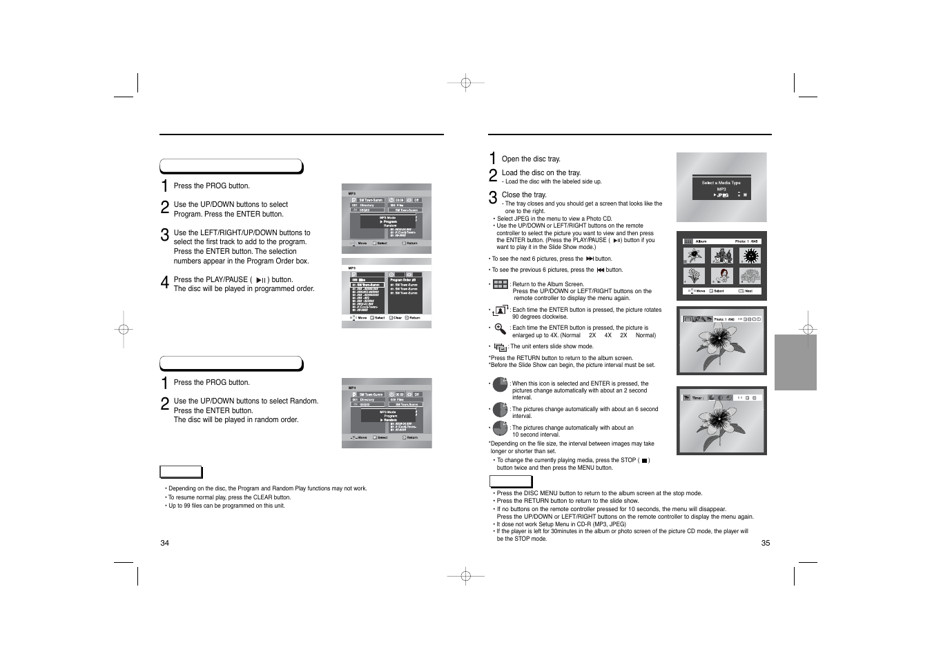 Picture cd playback, Program play & random play | Samsung DVD-HD931 User Manual | Page 18 / 26