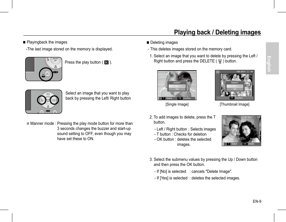 Playing back / deleting images, English | Samsung BL103 User Manual | Page 10 / 34