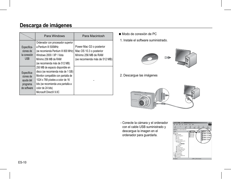 Descarga de imágenes | Samsung BL103 User Manual | Page 27 / 34