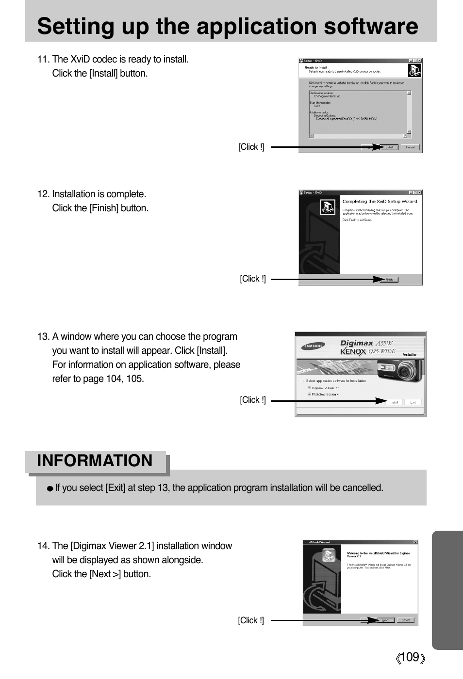Setting up the application software, Information | Samsung Digimax A55W User Manual | Page 109 / 132