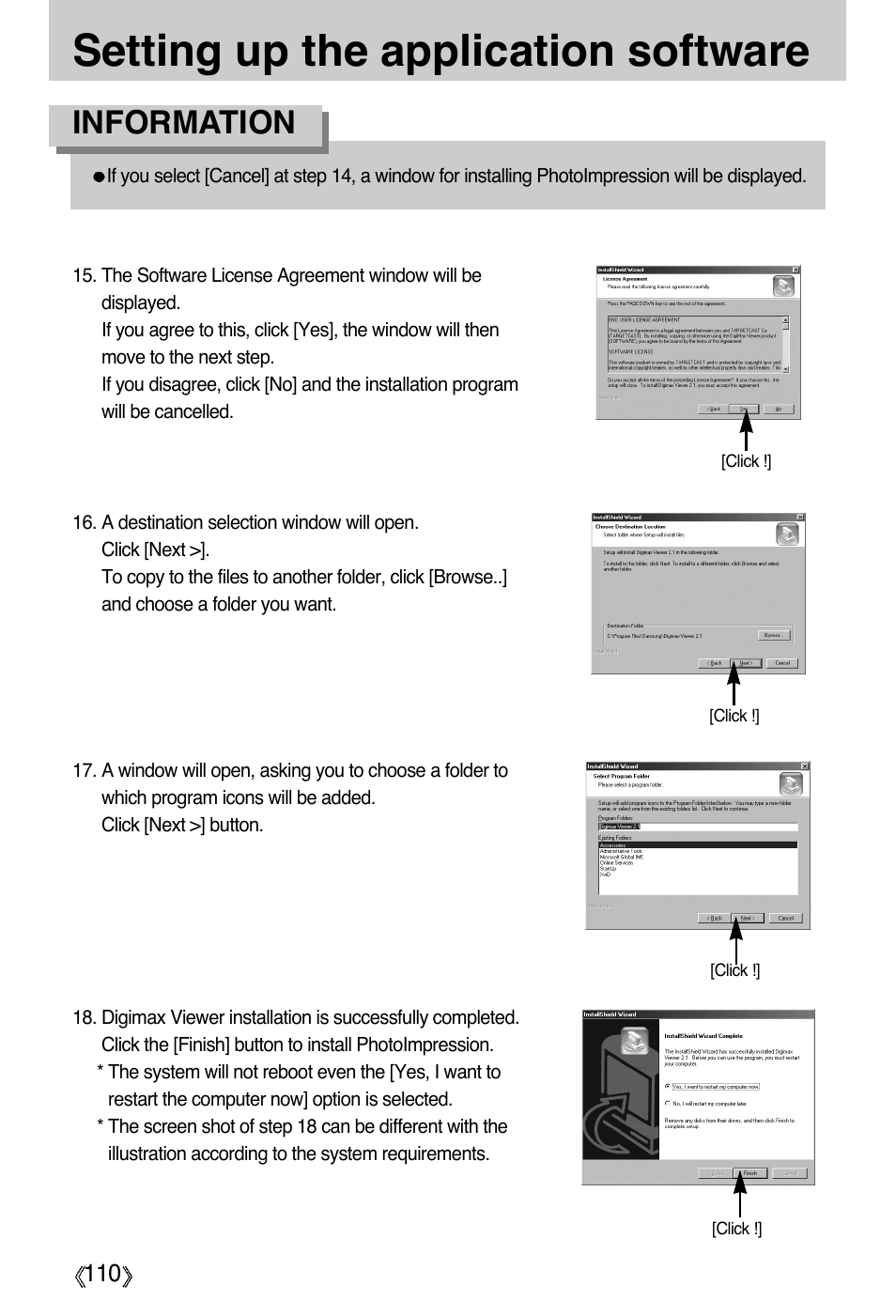 Setting up the application software, Information | Samsung Digimax A55W User Manual | Page 110 / 132