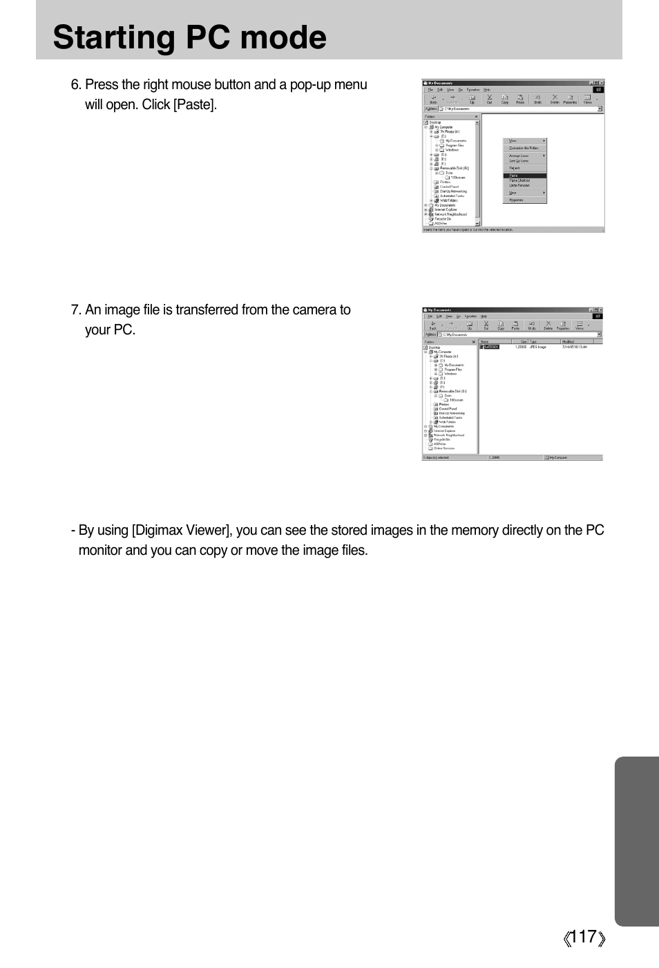 Starting pc mode | Samsung Digimax A55W User Manual | Page 117 / 132