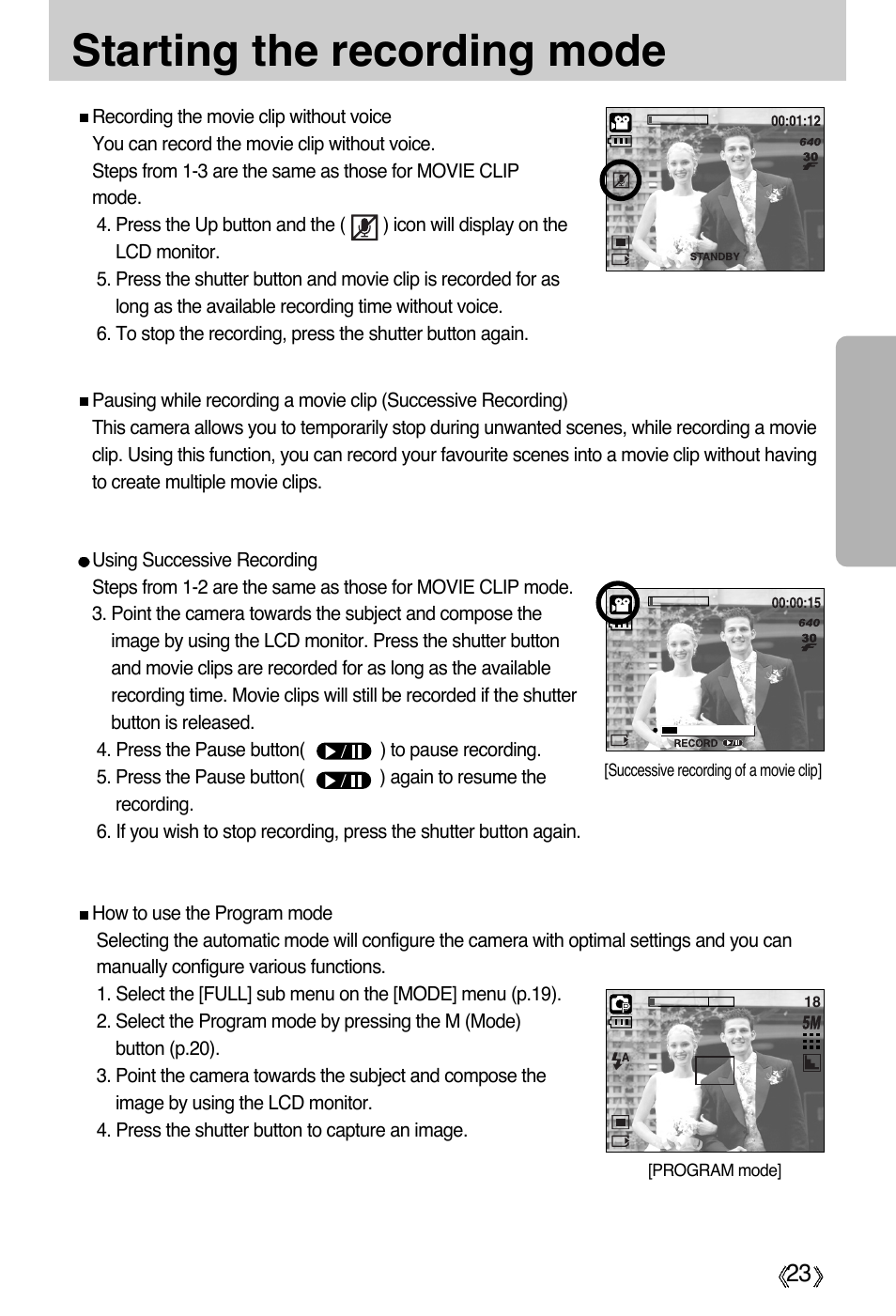 Starting the recording mode | Samsung Digimax A55W User Manual | Page 23 / 132