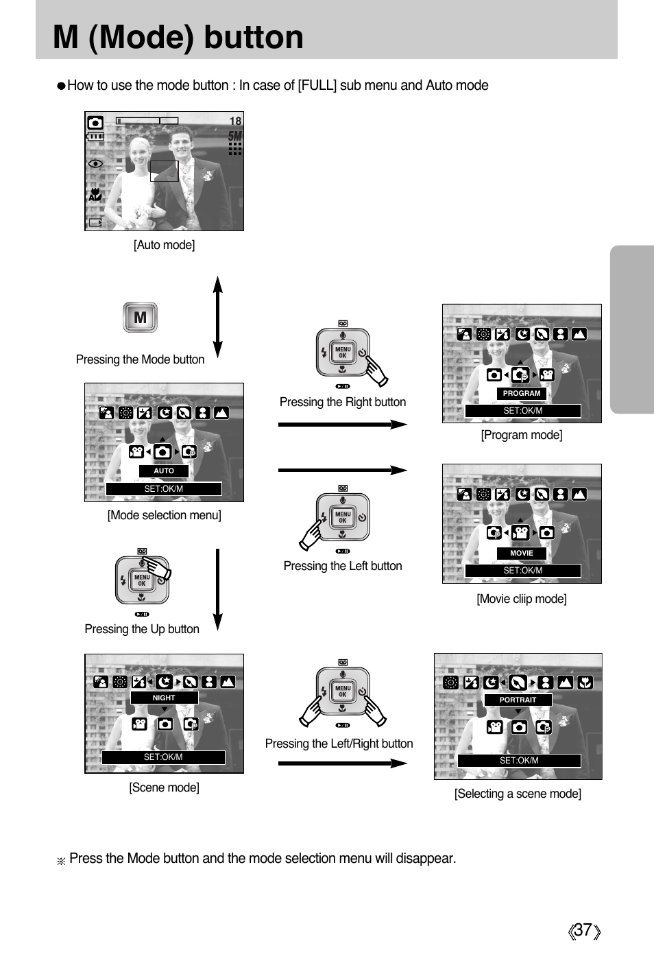 M (mode) button | Samsung Digimax A55W User Manual | Page 37 / 132