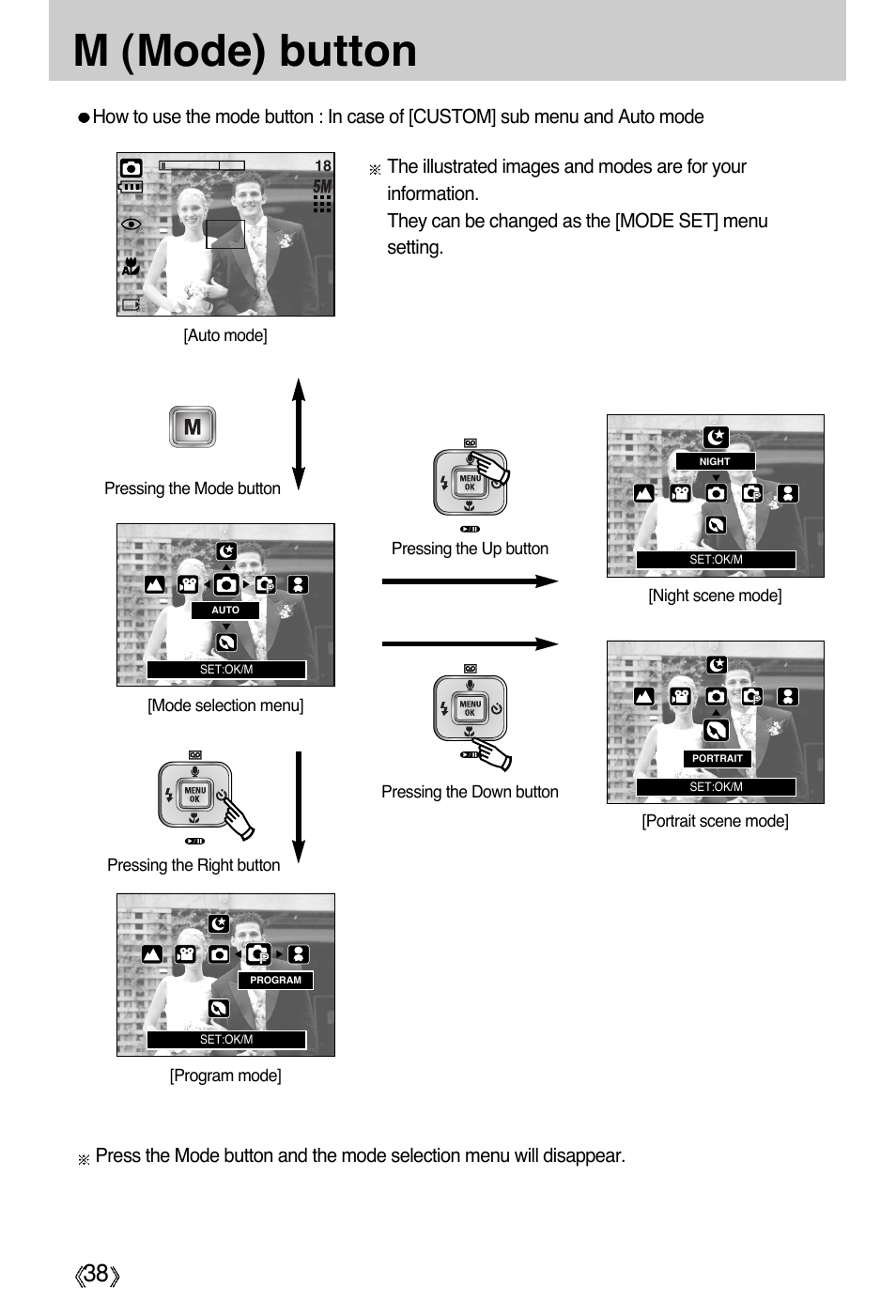 M (mode) button | Samsung Digimax A55W User Manual | Page 38 / 132