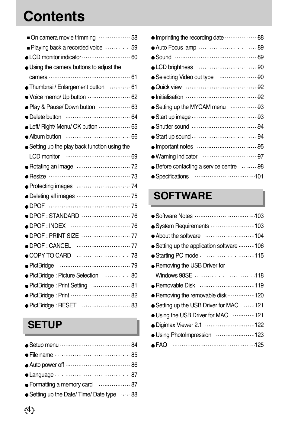 Samsung Digimax A55W User Manual | Page 4 / 132