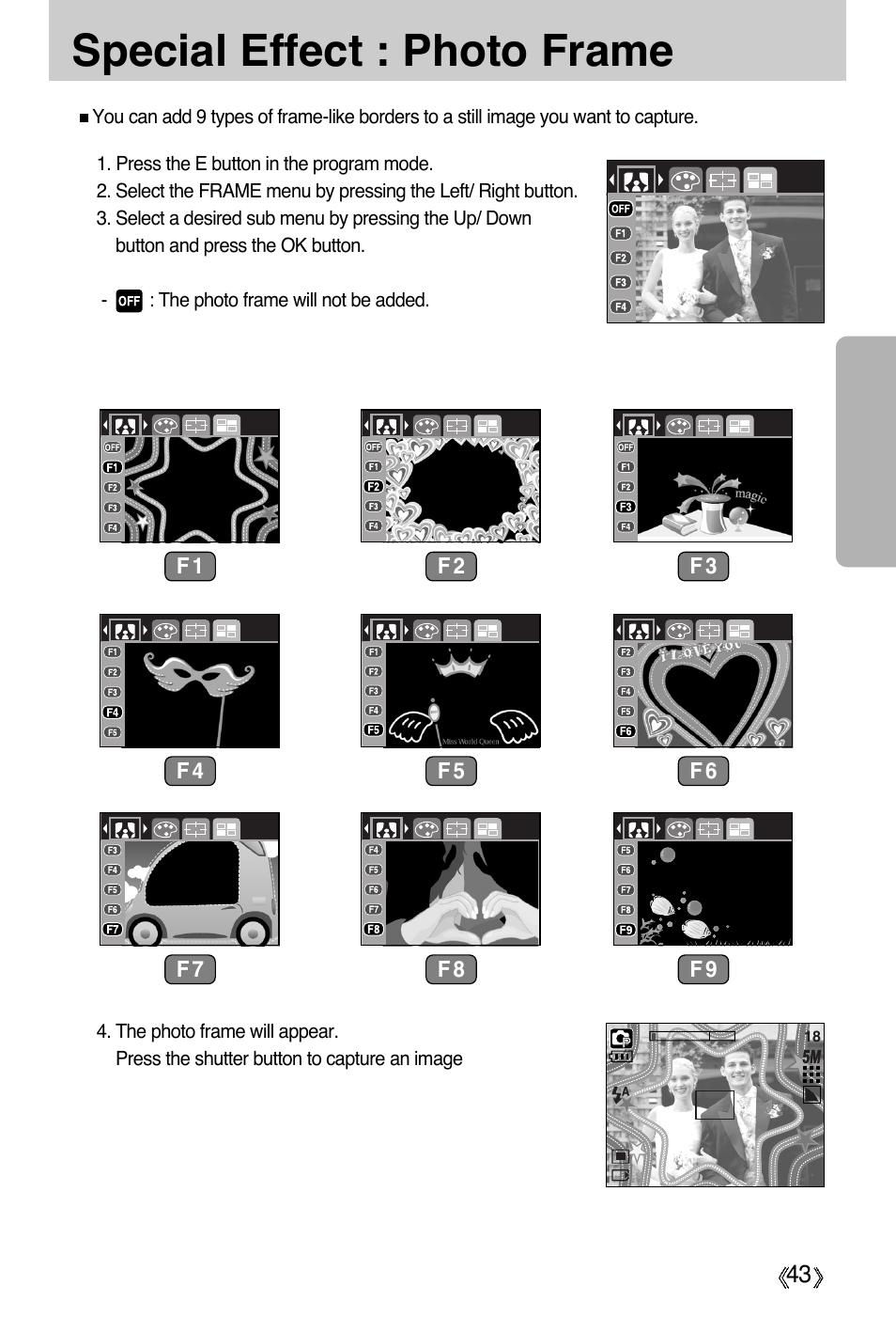 Special effect : photo frame | Samsung Digimax A55W User Manual | Page 43 / 132