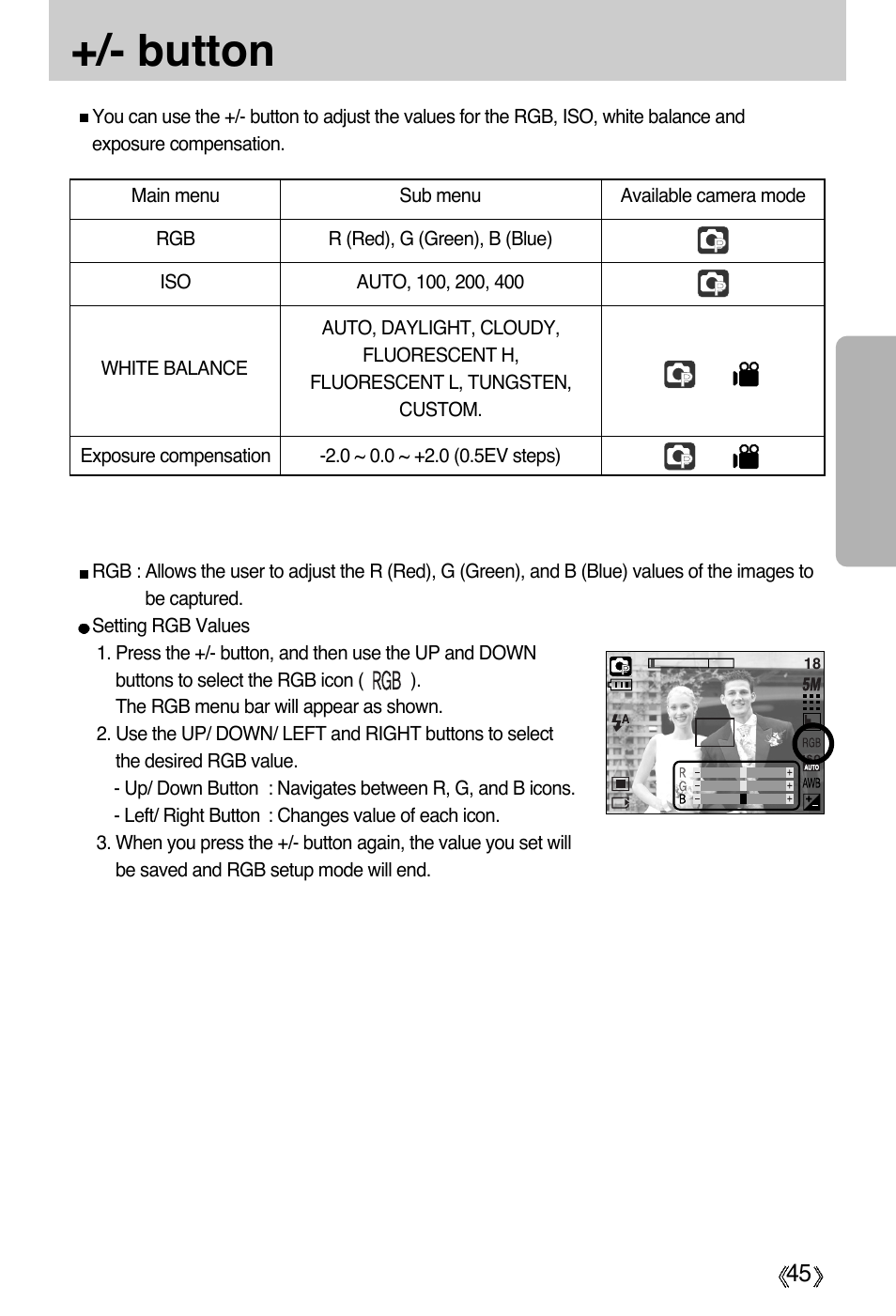 Button | Samsung Digimax A55W User Manual | Page 45 / 132