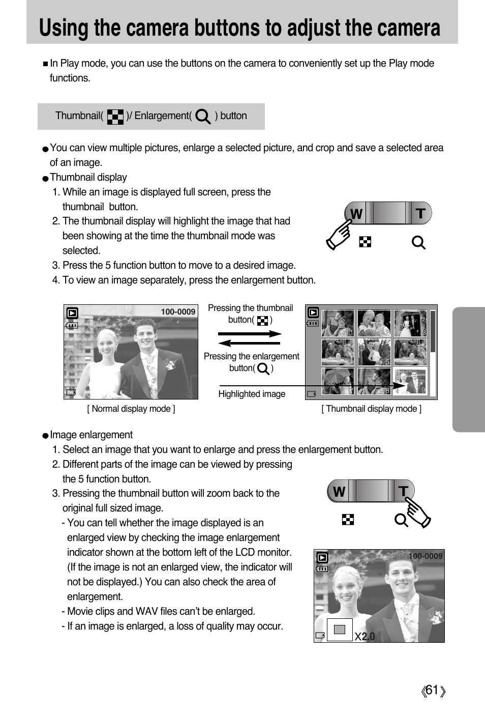 Using the camera buttons to adjust the camera | Samsung Digimax A55W User Manual | Page 61 / 132