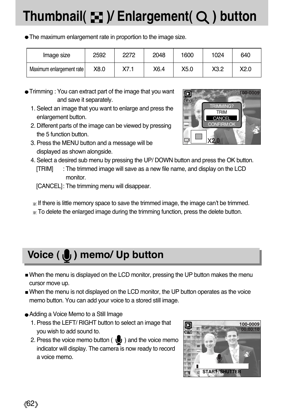 Thumbnail( )/ enlargement( ) button | Samsung Digimax A55W User Manual | Page 62 / 132
