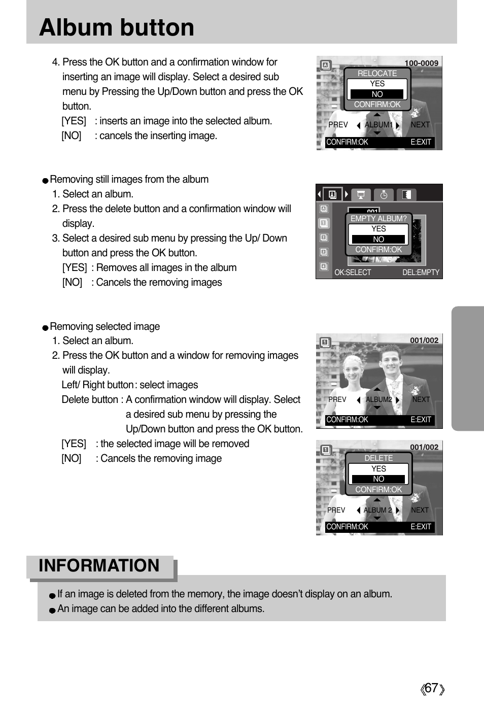Album button, Information | Samsung Digimax A55W User Manual | Page 67 / 132