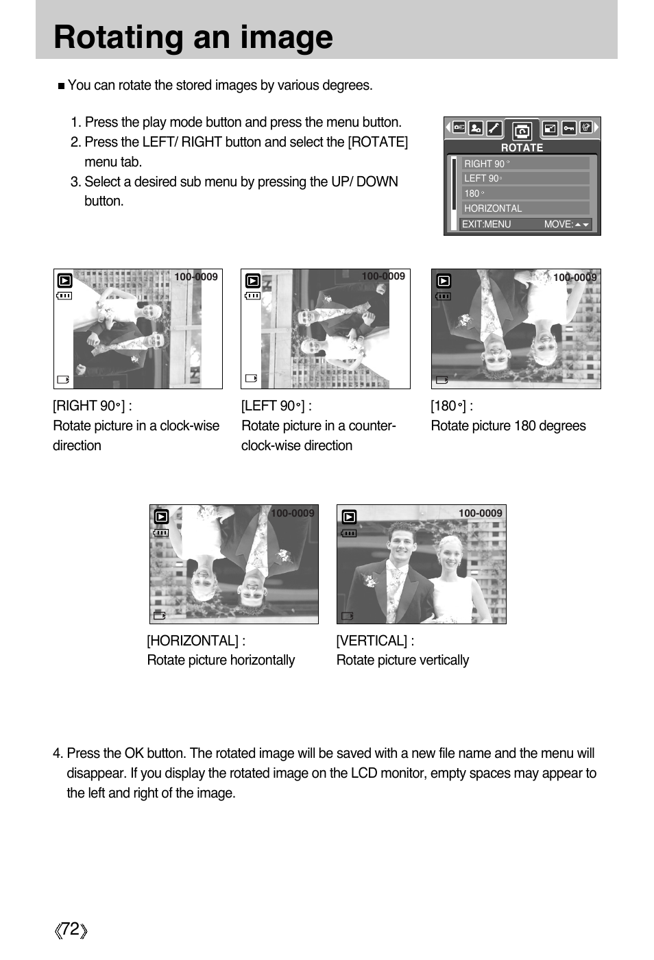 Rotating an image | Samsung Digimax A55W User Manual | Page 72 / 132