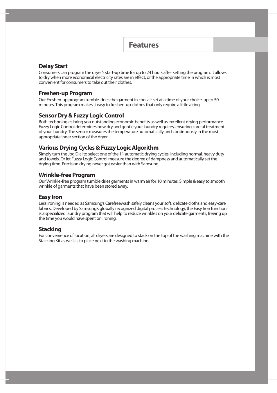 Features | Samsung DV665JS User Manual | Page 3 / 18