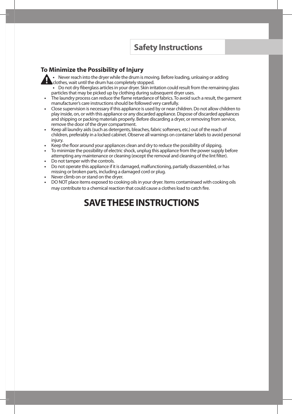 Save these instructions, Safety instructions | Samsung DV665JS User Manual | Page 5 / 18