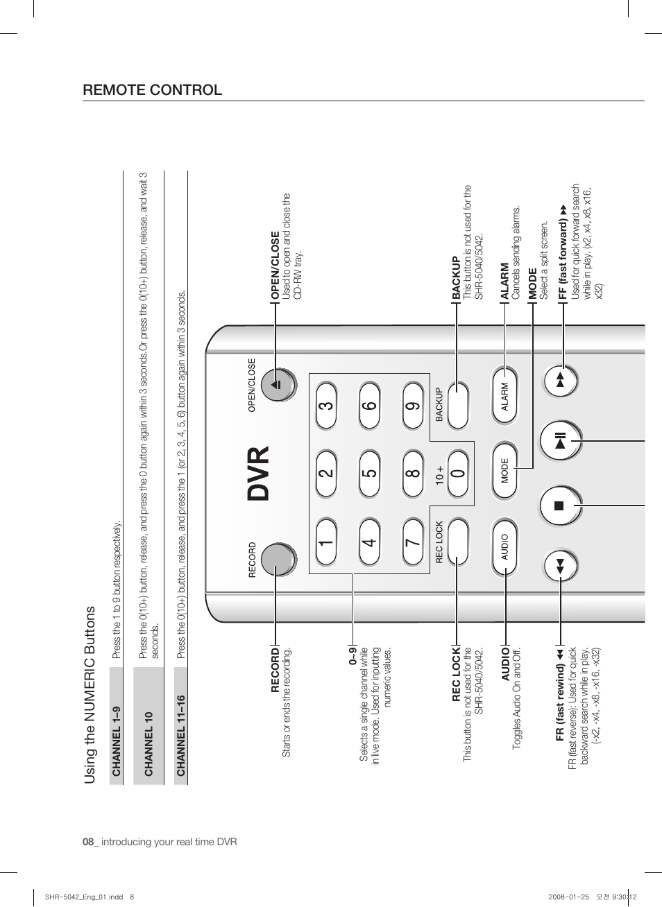 Remote control, Using the numeric buttons | Samsung SHR-5040 User Manual | Page 12 / 92