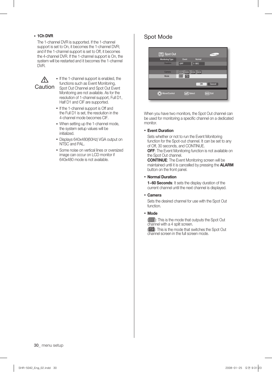 Caution, Spot mode | Samsung SHR-5040 User Manual | Page 34 / 92