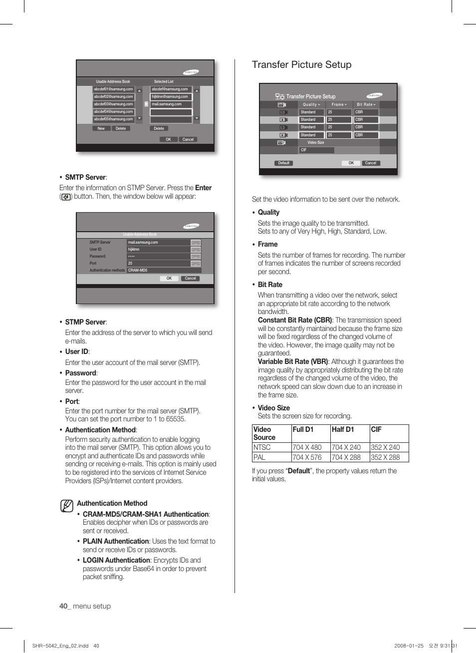 Transfer picture setup | Samsung SHR-5040 User Manual | Page 44 / 92