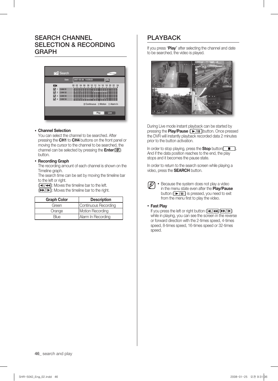 Search channel selection & recording graph, Playback | Samsung SHR-5040 User Manual | Page 50 / 92