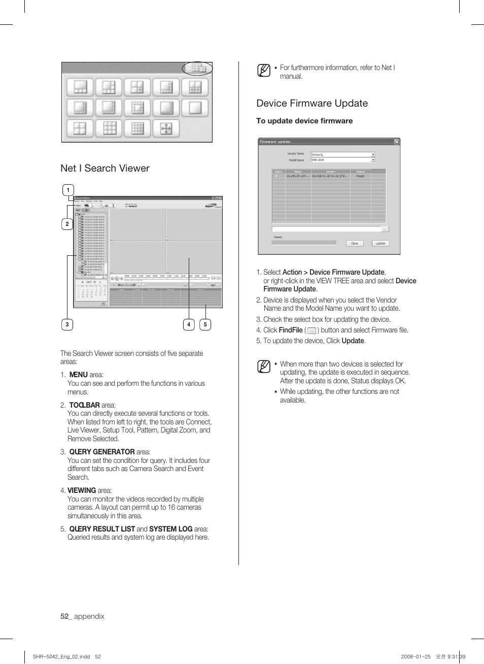 Net i search viewer, Device firmware update | Samsung SHR-5040 User Manual | Page 56 / 92