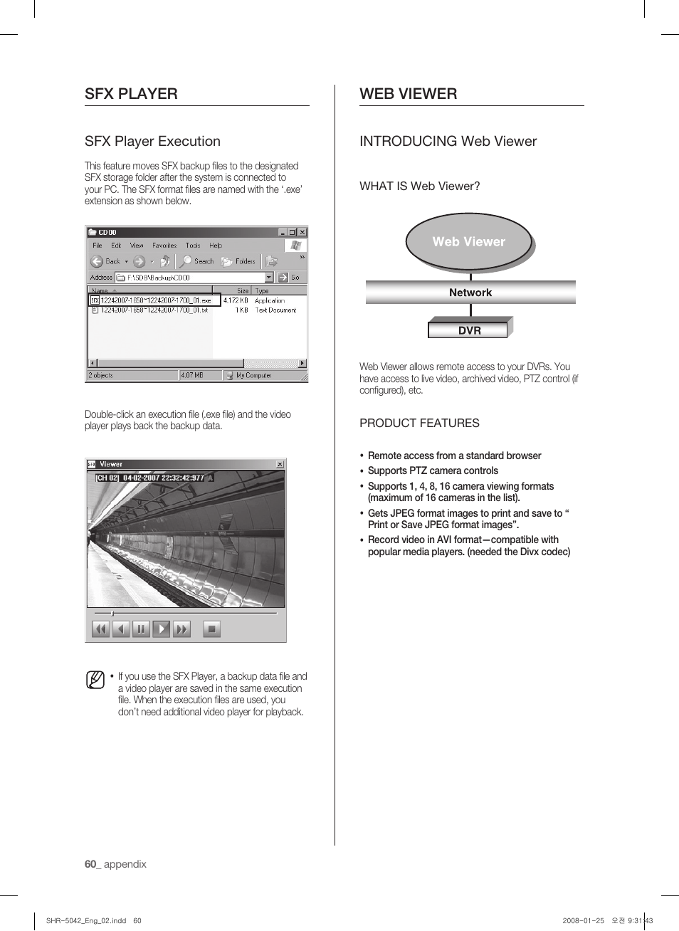 Sfx player, Web viewer, Sfx player execution | Introducing web viewer | Samsung SHR-5040 User Manual | Page 64 / 92