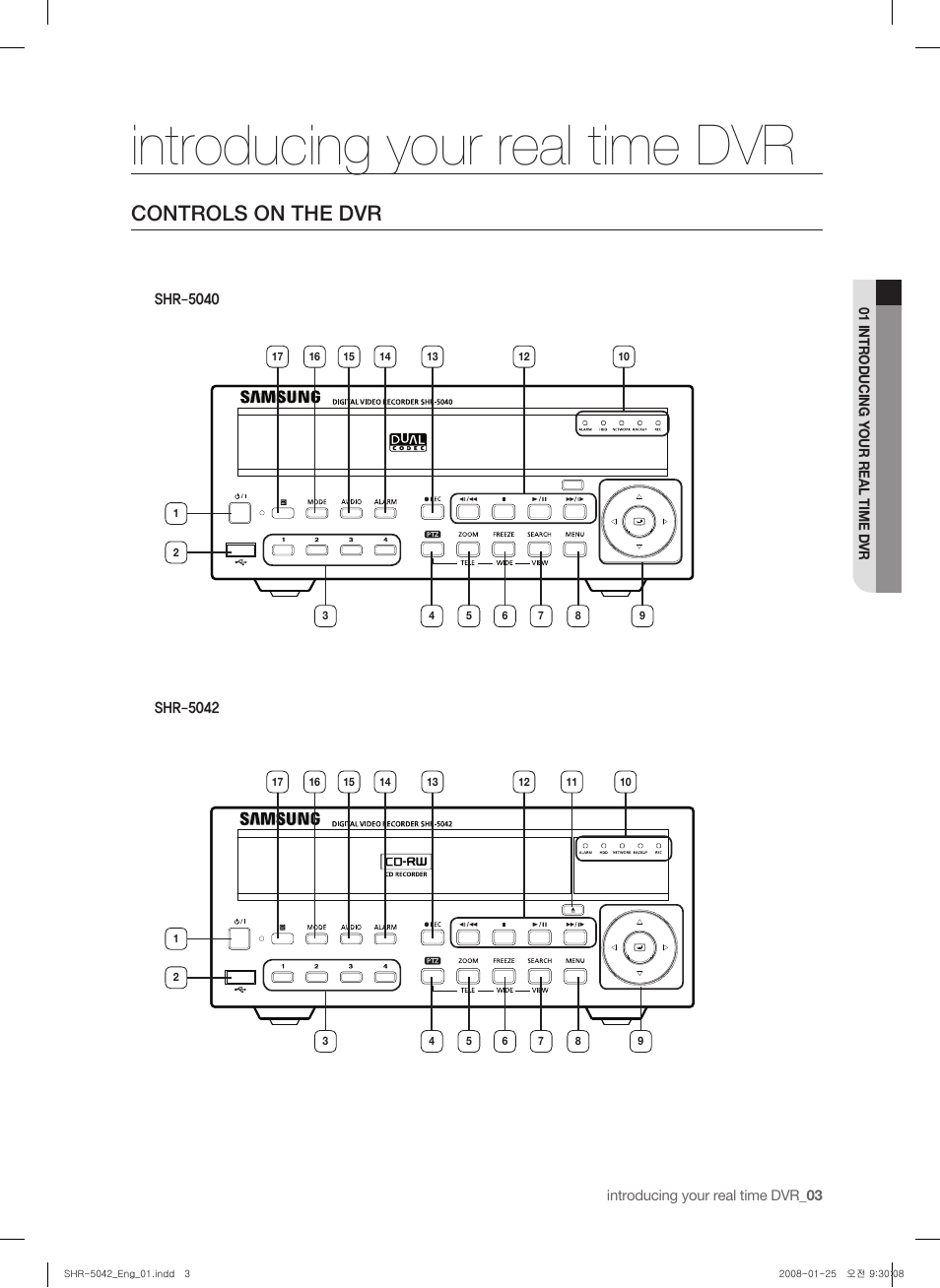 Introducing your real time dvr, Controls on the dvr | Samsung SHR-5040 User Manual | Page 7 / 92