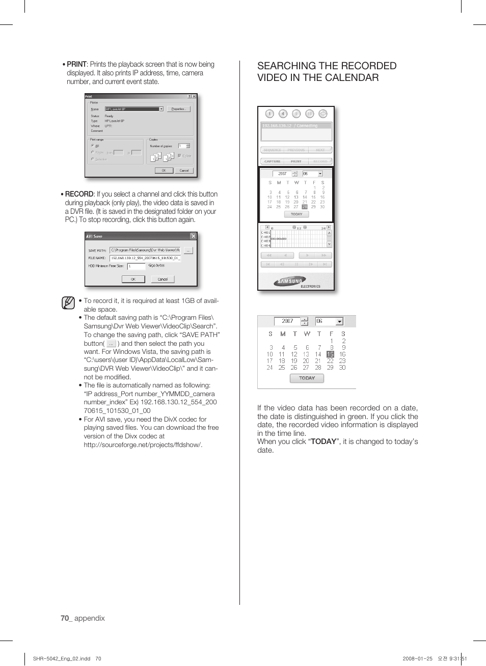 Searching the recorded video in the calendar | Samsung SHR-5040 User Manual | Page 74 / 92