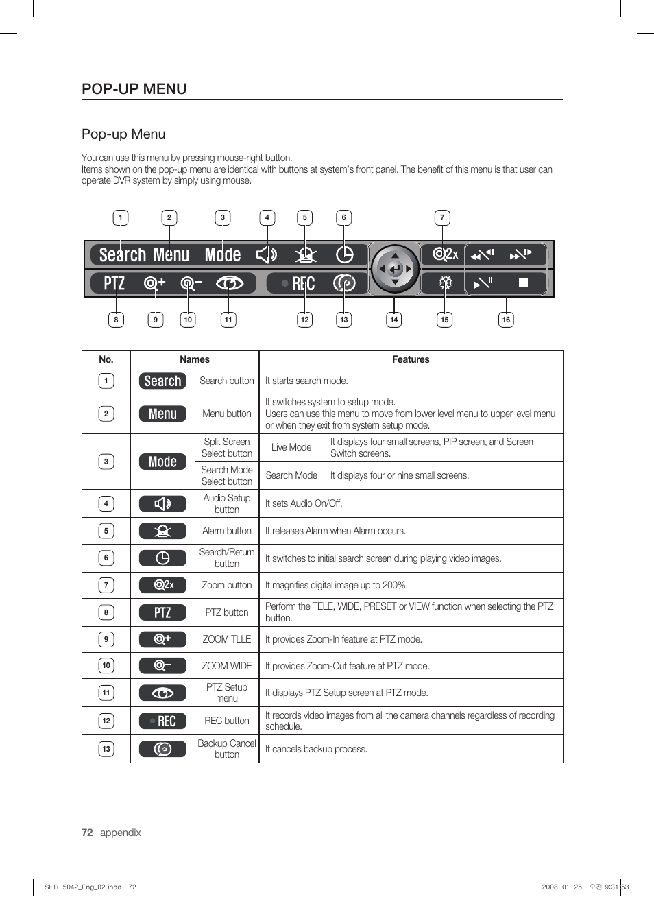 Pop-up menu | Samsung SHR-5040 User Manual | Page 76 / 92