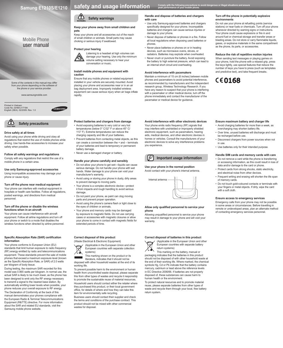 Samsung E1210S User Manual | 2 pages