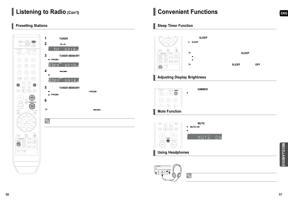 Convenient functions, Listening to radio, Con’t) | Samsung HT-X50  EN User Manual | Page 29 / 35
