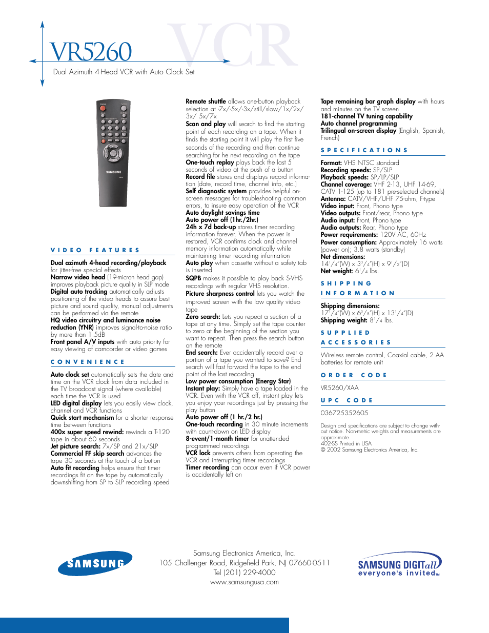 Vr5260 | Samsung VR5260 User Manual | Page 2 / 2