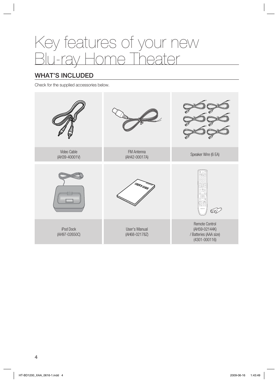 Key features of your new blu-ray home theater, What’s included | Samsung HT-BD1200 User Manual | Page 4 / 102