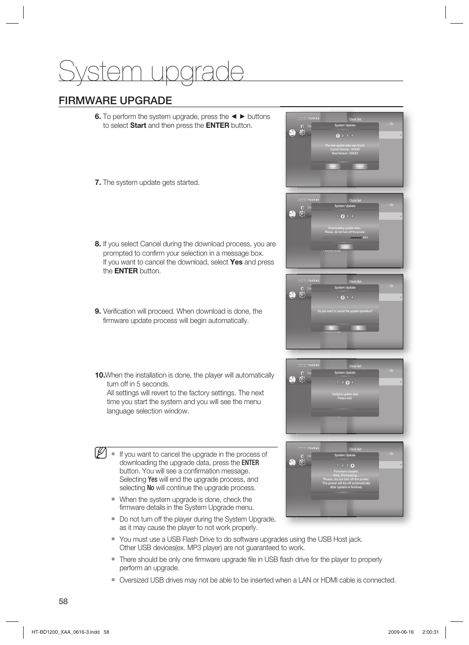 System upgrade, Firmware upgrade | Samsung HT-BD1200 User Manual | Page 58 / 102