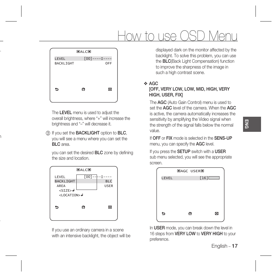 How to use osd menu | Samsung SCC-B5398P User Manual | Page 17 / 33