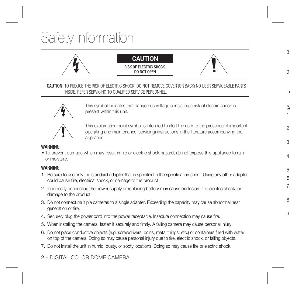 Safety information, Caution | Samsung SCC-B5398P User Manual | Page 2 / 33