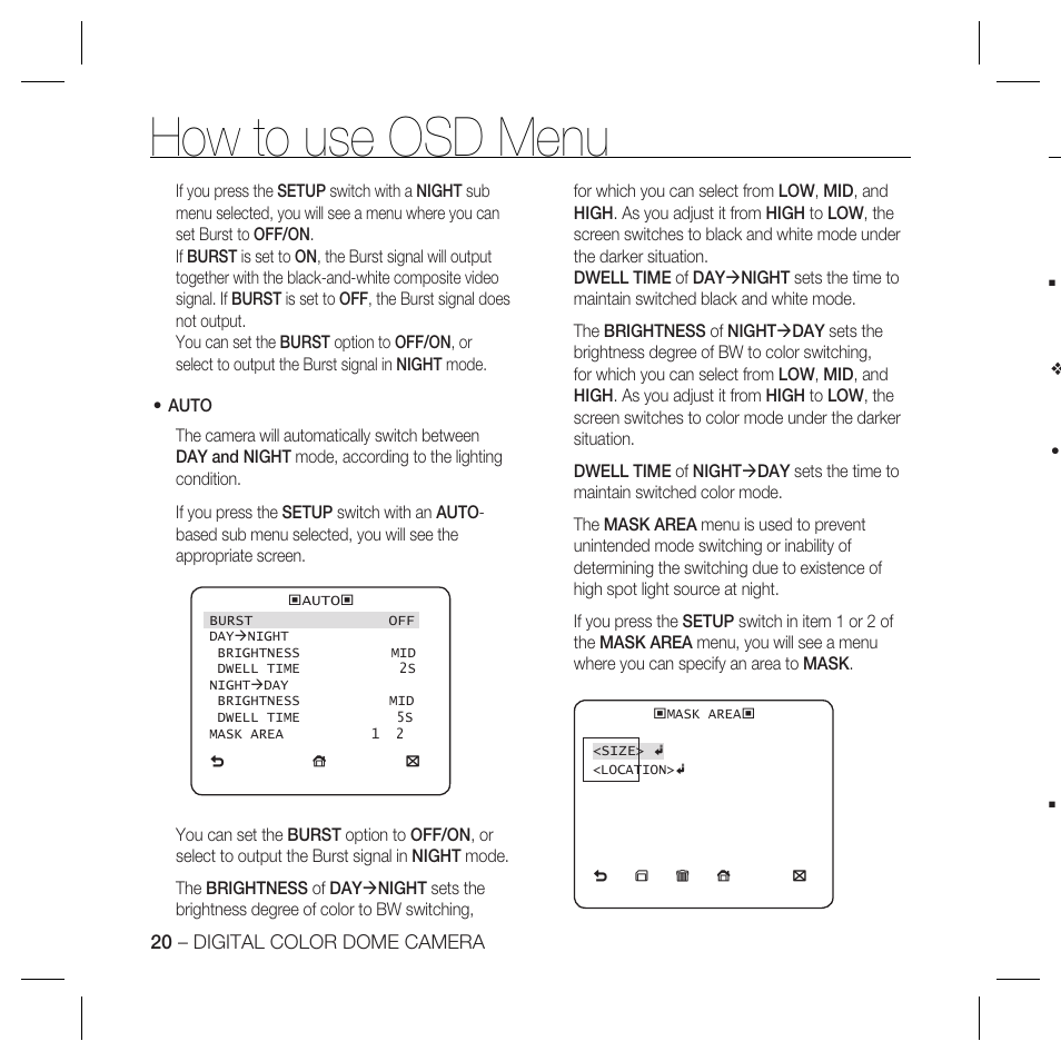 How to use osd menu | Samsung SCC-B5398P User Manual | Page 20 / 33